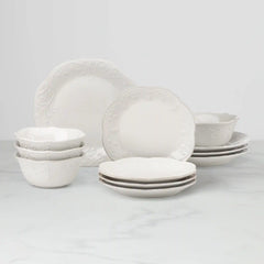 French Perle White 12-Piece Dinnerware Set