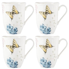 Butterfly Meadow Hydrangea Mugs, Set of 4