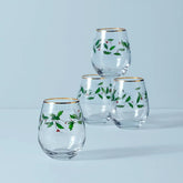 Holiday Stemless Wine Glasses, Set of 4