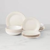French Perle Groove White 12-Piece Dinnerware Set