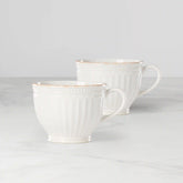 French Perle Groove White Latte Mugs, Set of 2