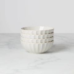 French Perle Scallop White All-Purpose Bowls, Set of 4