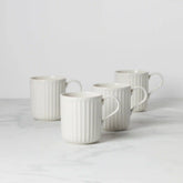 French Perle Scallop White Mugs, Set of 4