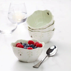 Butterfly Meadow Floral Green Dessert Bowls, Set of 4