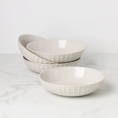 French Perle Scallop White Pasta Bowls, Set of 4