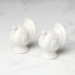 French Perle White Carved Turkey Salt & Pepper Set