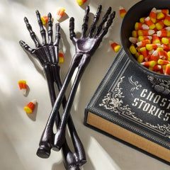Vintro Halloween Skeleton Black Satin 2-Piece Salad Servers