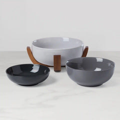 24 Seven Pumice 3-Piece Nesting Bowl Set with Wood Stand