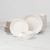 French Perle Groove White 24-Piece Dinnerware Set