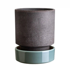 Hoff Raw Grey & Glazed Misty Blue 14cm Pot with Saucer