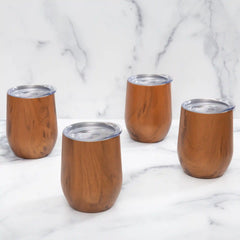 Insulated Woodgrain Wine Tumblers, Set of 4