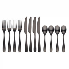 Eliana Black Satin 12-Piece Flatware Set