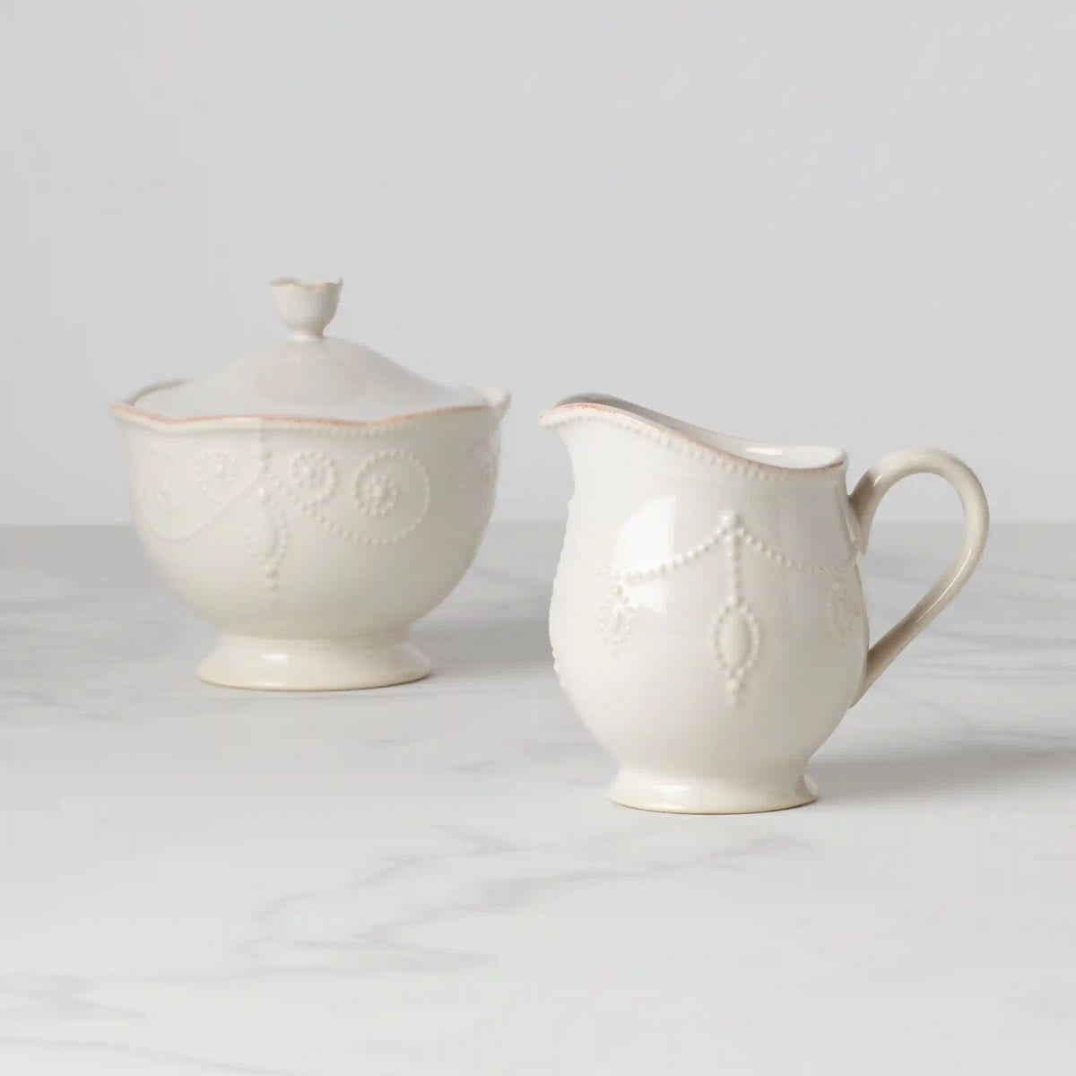 French Perle White Sugar & Creamer