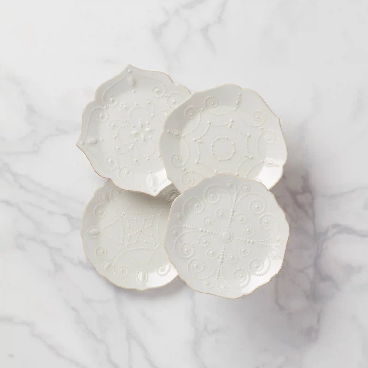 French Perle White 4-Piece Dessert Set