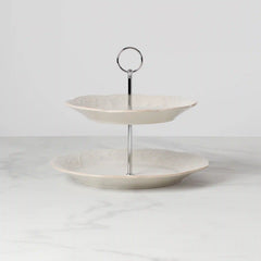French Perle White 2-Tiered Server