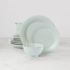 French Perle Groove Ice Blue 12-Piece Place Setting