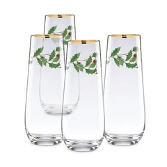 Holiday Stemless Flute Glasses, Set of 4