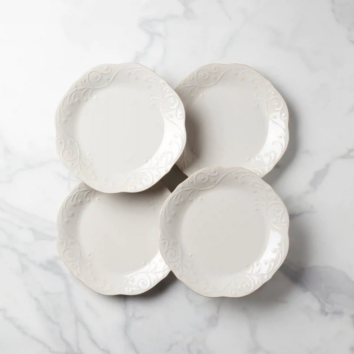 French Perle White Dinner Plates, Set of 4