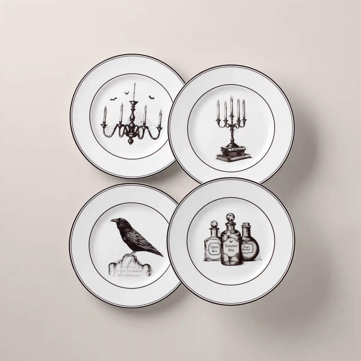 Vintage Halloween Dessert Plates, Set of 4