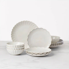 French Perle Scallop White 12-Piece Dinnerware Set