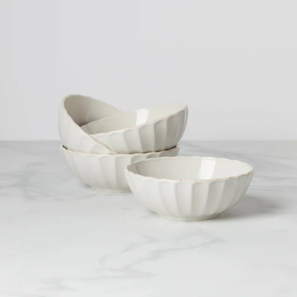 French Perle Scallop White All-Purpose Bowls, Set of 4