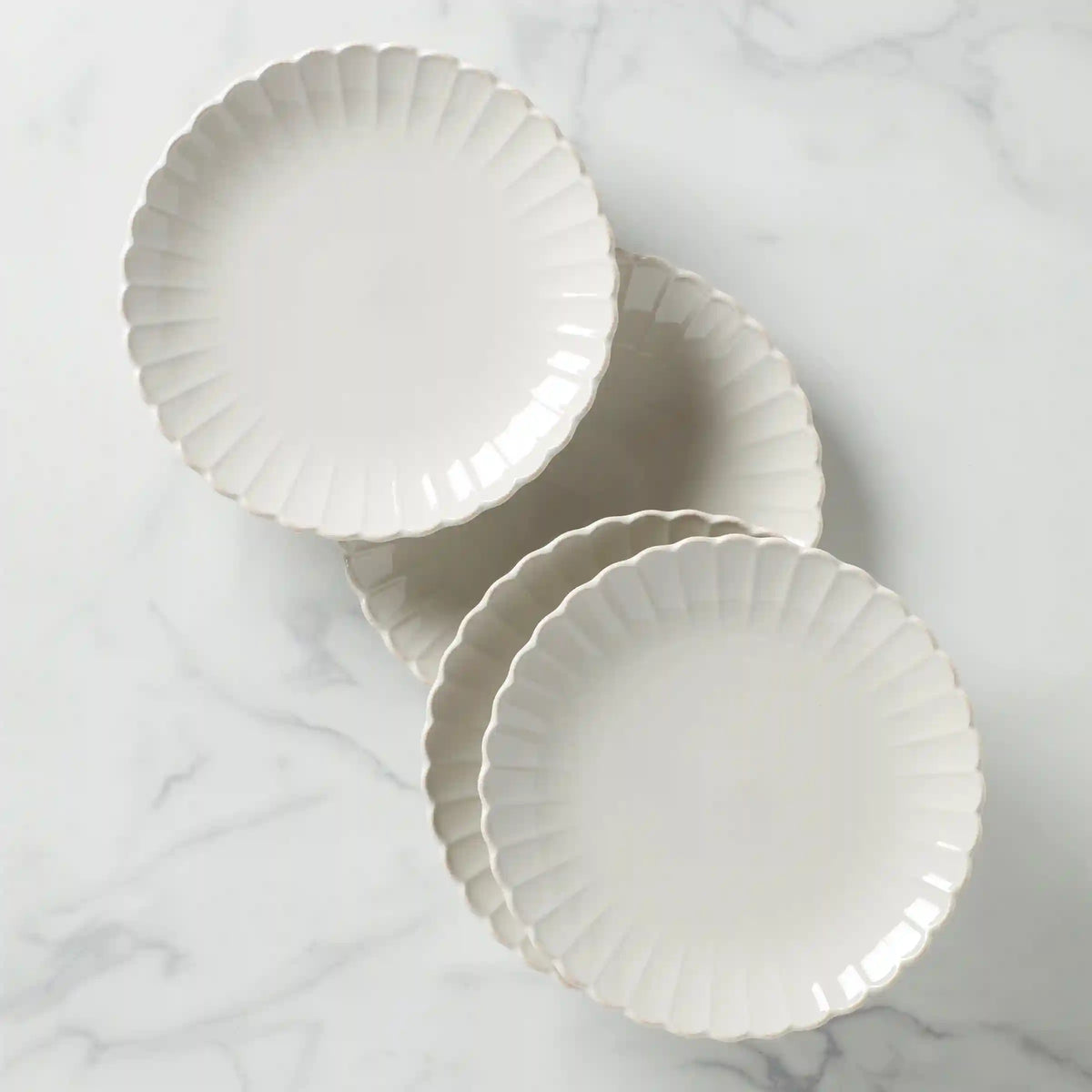 French Perle Scallop White Dinner Plates, Set of 4