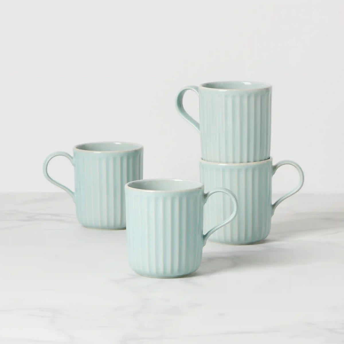 French Perle Scallop Ice Blue Mugs, Set of 4