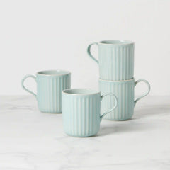 French Perle Scallop Ice Blue Mugs, Set of 4