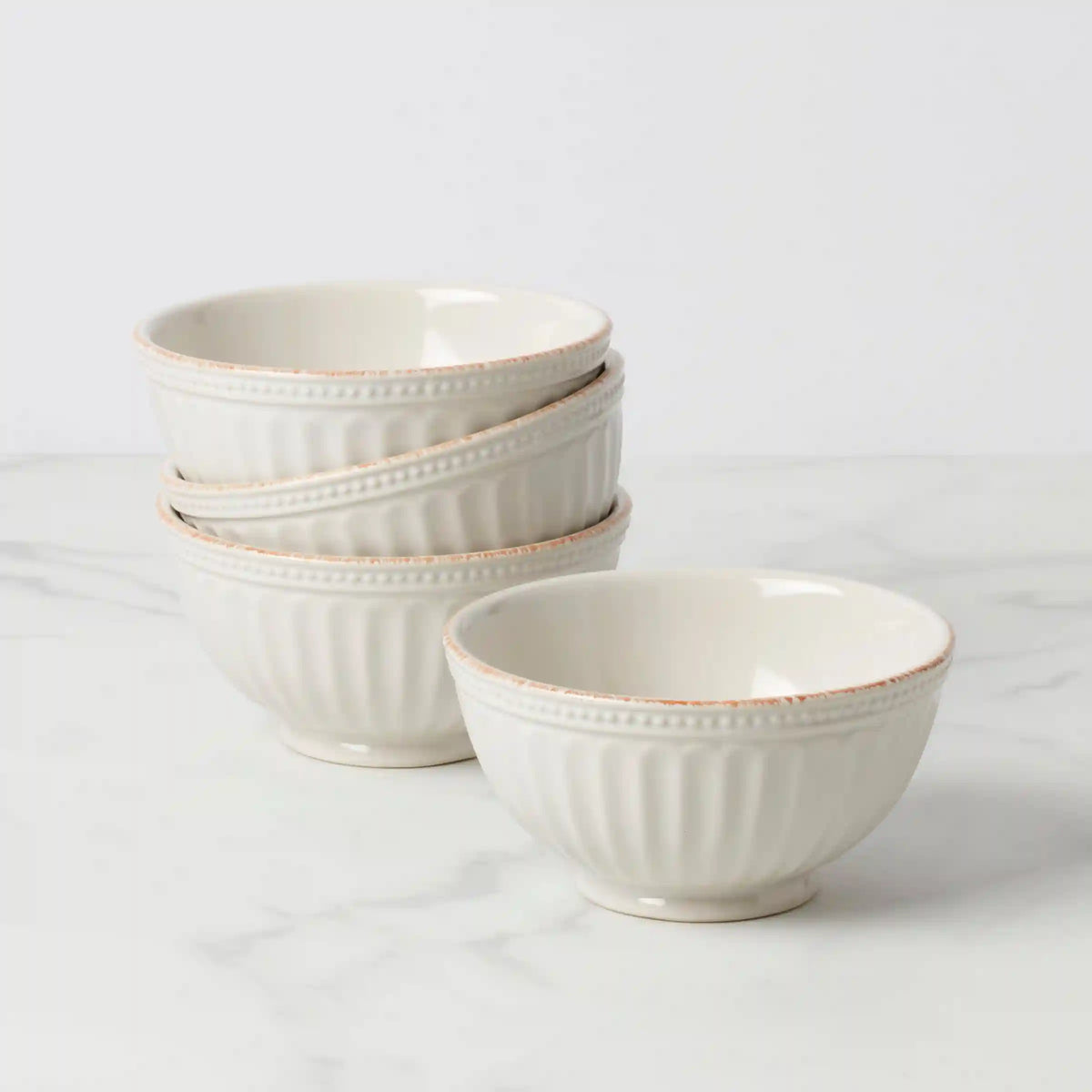French Perle Groove White All-Purpose Bowls, Set of 4