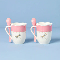 Butterfly Meadow Pink Mugs with Spoons, Set of 2