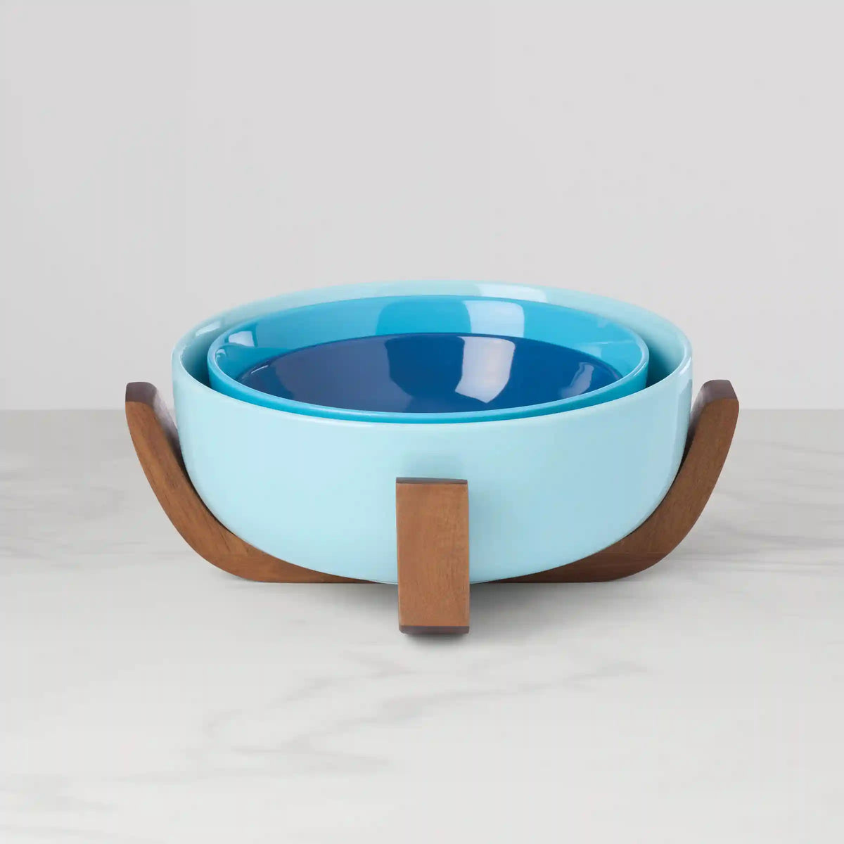 24 Seven Turquoise 3-Piece Nesting Bowl Set with Wood Stand