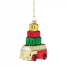Retro Blown Glass Van with Gifts Ornament