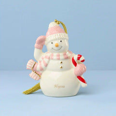 Personalized Winter Snowman Pink Ornament