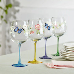 Butterfly Meadow Balloon Wine Glasses, Set of 4, Assorted