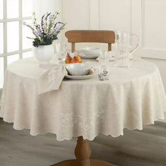 French Perle Linen Embroidered 70x70 Round Tablecloth