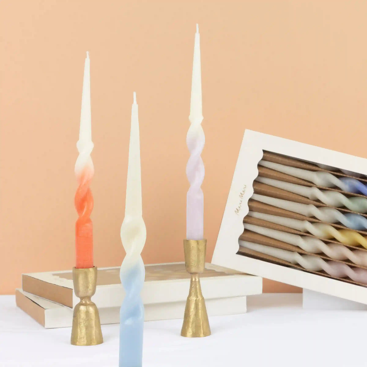 Rainbow Twisted Table Candles, Set of 8