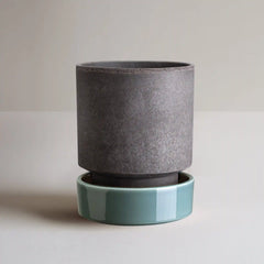 Hoff Raw Grey & Glazed Misty Blue 14cm Pot with Saucer