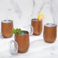 Insulated Woodgrain Wine Tumblers, Set of 4