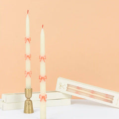 Pink Bow Taper Candles, Set of 2
