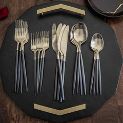Gaze Black Champagne Satin 20-Piece Flatware Set