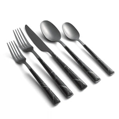 Eivin Mirror with Black Marble Handle 20-Piece Flatware Set
